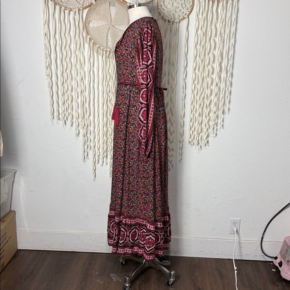 NATURAL LIFE - Burgundy Floral Maxi Dress with Pink Tassel (Large) - Picture 4 of 12